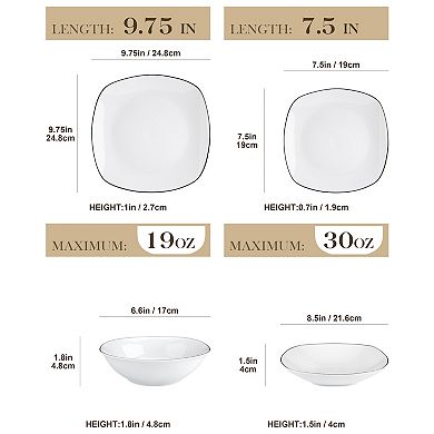 ELISA 24 pc Dinnerware Set, Tabletop for 6, Grayish-White with Trim