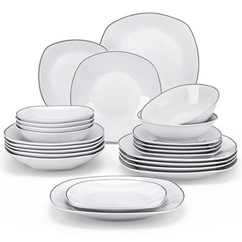 ELISA 24 pc Dinnerware Set, Tabletop for 6, Grayish-White with Trim