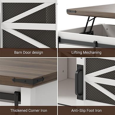 47.2" Rustic Lift Top Coffee Table with Storage with Sliding Barn Doors, Hidden Storage Compartment