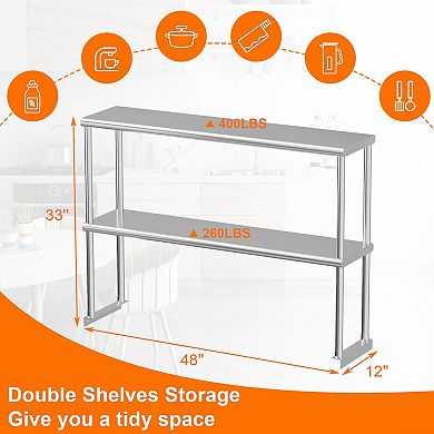 Stainless Steel Overshelf for Prep & Work Table, 12'' x 48''