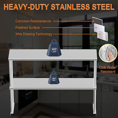 Stainless Steel Overshelf for Prep & Work Table, 12'' x 48''