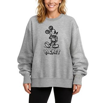 Women's Disney's Mickey Mouse Sketch Oversized Fleece Crew Sweatshirt