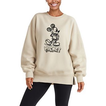 Women's Disney's Mickey Mouse Sketch Oversized Fleece Crew Sweatshirt