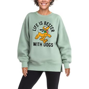 Women's Disney's Pluto Life Is Better With Dogs Oversized Fleece Crew Sweatshirt