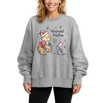 Women's Disney's Winnie The Pooh Warmest Wishes Oversized Fleece Crew Sweatshirt