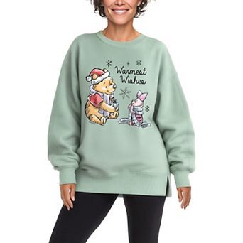 Women's Disney's Winnie The Pooh Warmest Wishes Oversized Fleece Crew Sweatshirt