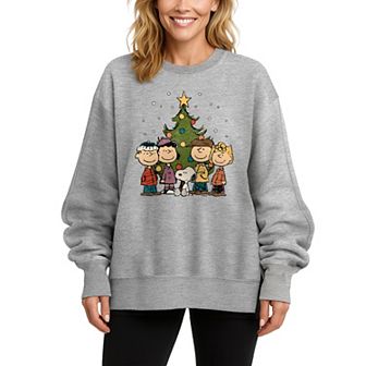 Women's Peanuts Christmas Group Oversized Fleece Crew Sweatshirt