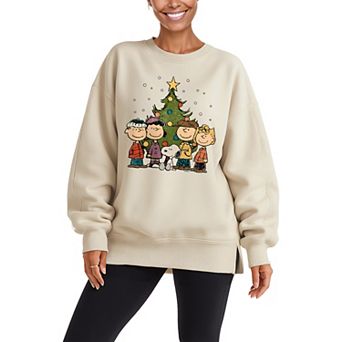 Women's Peanuts Christmas Group Oversized Fleece Crew Sweatshirt