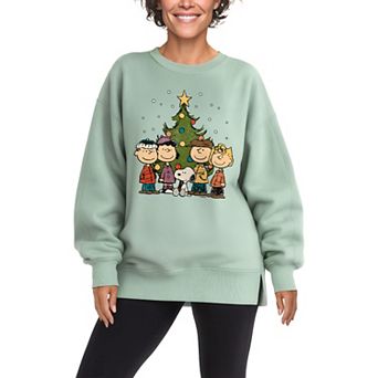 Women's Peanuts Christmas Group Oversized Fleece Crew Sweatshirt