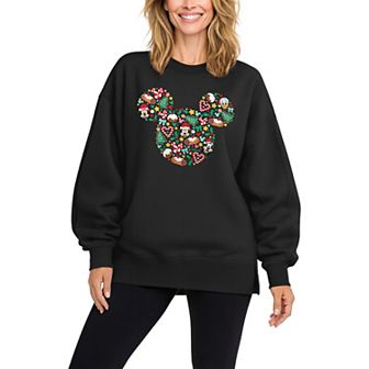 Women's Disney's Mickey Mouse Christmas Oversized Fleece Crew Sweatshirt