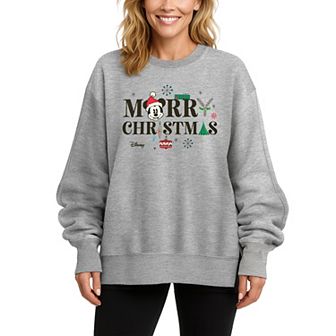 Women's Disney's Mickey Mouse Merry Christmas Oversized Fleece Crew Sweatshirt