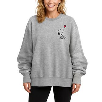 Women's Peanuts Snoopy Heart Oversized Fleece Crew Sweatshirt