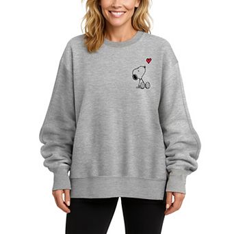 Women's Peanuts Snoopy Heart Oversized Fleece Crew Sweatshirt
