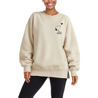 Women's Peanuts Snoopy Heart Oversized Fleece Crew Sweatshirt