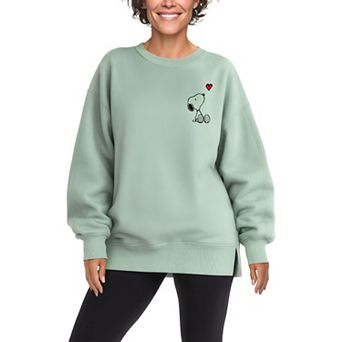 Women's Peanuts Snoopy Heart Oversized Fleece Crew Sweatshirt