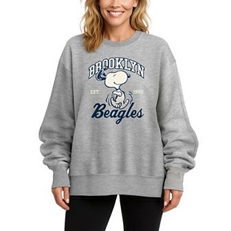 Women's Peanuts Snoopy Brooklyn Beagles Oversized Fleece Crew Sweatshirt