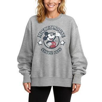 Women's Disney's Mickey Mouse Distressed Oversized Fleece Crew Sweatshirt