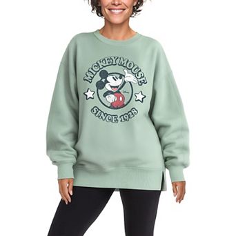 Women's Disney's Mickey Mouse Distressed Oversized Fleece Crew Sweatshirt