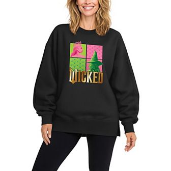 Women's Wicked Glinda & Elphaba Oversized Fleece Crew Sweatshirt