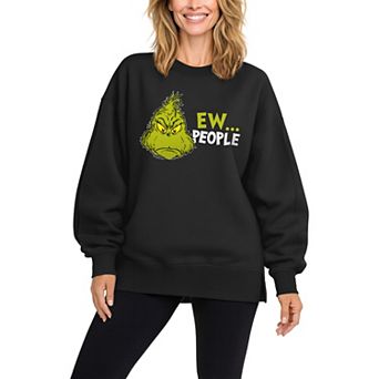 Women's Dr. Seuss Grinch Ew People Oversized Fleece Crew Sweatshirt