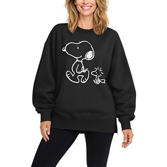 Women's Peanuts Snoopy & Woodstock Oversized Fleece Crew Sweatshirt