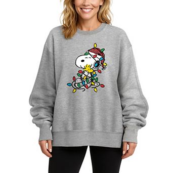 Women's Peanuts Snoopy & Woodstock Oversized Fleece Crew Sweatshirt