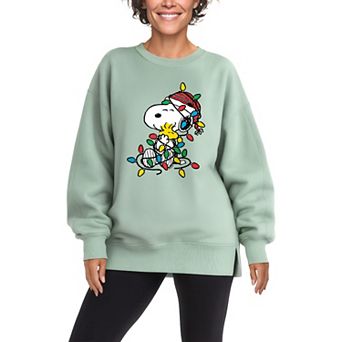 Women's Peanuts Snoopy & Woodstock Oversized Fleece Crew Sweatshirt