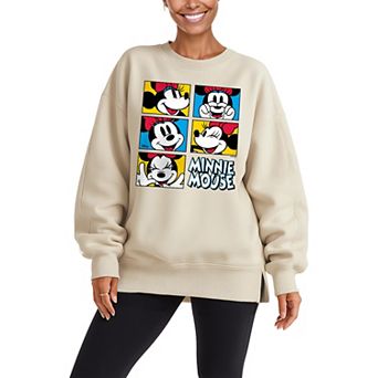 Women's Disney's Minnie Mouse Face Grid Oversized Fleece Crew Sweatshirt