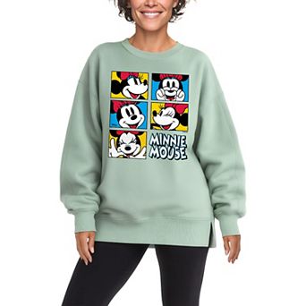 Women's Disney's Minnie Mouse Face Grid Oversized Fleece Crew Sweatshirt
