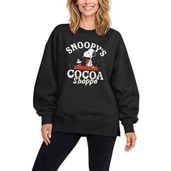 Women's Peanuts Snoopy's Cocoa Shoppe Oversized Fleece Crew Sweatshirt