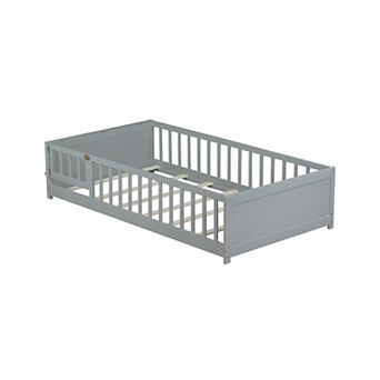 Whisen Twin Size Floor Bed with Door and Built-in Book Rack on Headboard