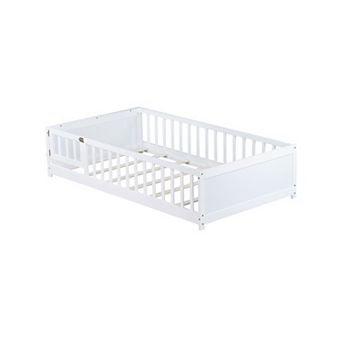 Whisen Twin Size Floor Bed with Door and Built-in Book Rack on Headboard