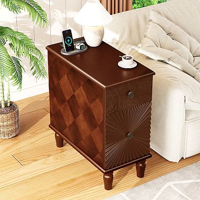 Whisen Modern Sofa Side Table & Nightstand with 2 Drawers for Living Room, Bedroom