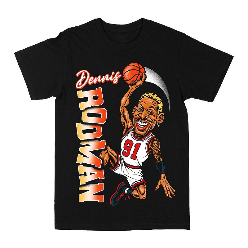 Licensed Character Men's Dennis Rodman Caricature Graphic Tee, Size: Medium, Black