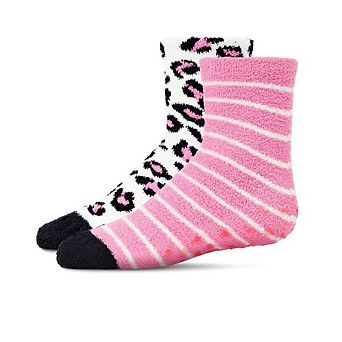 Leopard Girls Fuzzy Non-skid Socks 2-pair