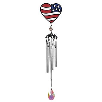 FC Design 25" Long Heart Shape USA Flag Wind Chime Decoration Garden and Patio Decor