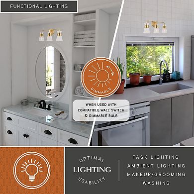 Harper 3 Light Gold Brass Mid-Century Modern Bathroom Vanity Fixture Clear Glass