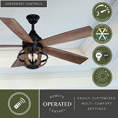 Huron 52-in. 3 Light LED Ceiling Fan Black and Burnished Teak