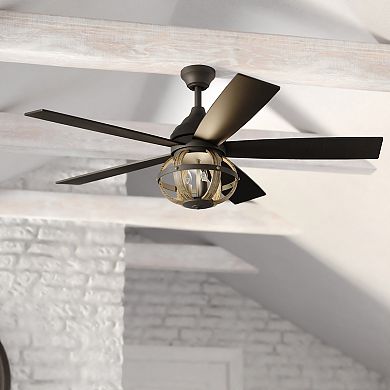 Huron 52-in. 3 Light LED Ceiling Fan Black and Burnished Teak