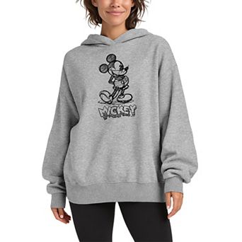 Women's Disney's Mickey Mouse Sketch Oversized Fleece Hoodie Sweatshirt