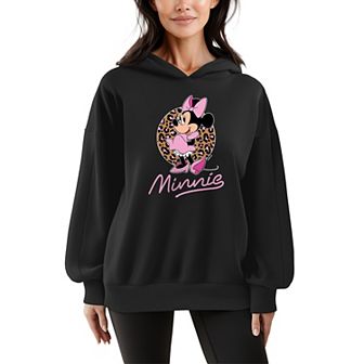 Women's Disney's Minnie Mouse Leopard Print Oversized Fleece Hoodie Sweatshirt