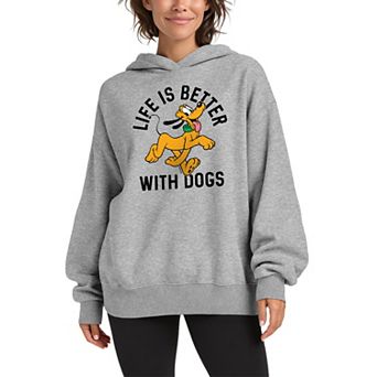 Women's Disney's Pluto Life Is Better With Dogs Oversized Fleece Hoodie Sweatshirt