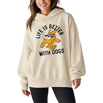 Women's Disney's Pluto Life Is Better With Dogs Oversized Fleece Hoodie Sweatshirt