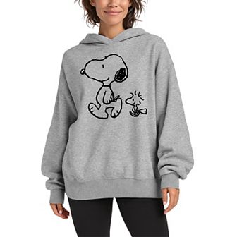 Women's Peanuts Snoopy & Woodstock Oversized Fleece Hoodie Sweatshirt