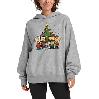 Women's Peanuts Christmas Group Oversized Fleece Oversized Fleece Hoodie Sweatshirt