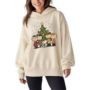 Women's Peanuts Christmas Group Oversized Fleece Oversized Fleece Hoodie Sweatshirt