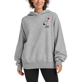 Women's Peanuts Snoopy Heart Oversized Fleece Hoodie Sweatshirt