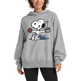 Women's Peanuts Snoopy Donut & Coffee Oversized Fleece Hoodie Sweatshirt