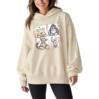 Women's Disney's Winnie The Pooh Floral Grid Oversized Fleece Hoodie Sweatshirt