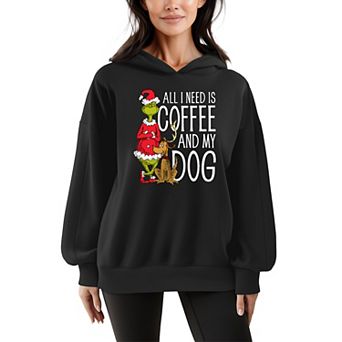 Women's Dr. Seuss All I Need Is Coffee & My Dog Oversized Fleece Hoodie Sweatshirt